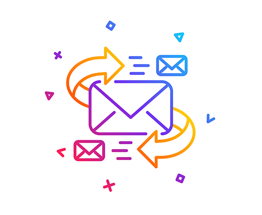 Colorful graphic of an envelope with arrows indicating circulation, symbolizing email exchange or communication process.