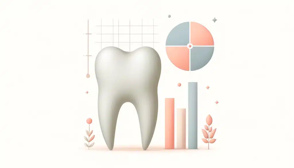 Illustration of a tooth alongside graphical elements like a pie chart and bar graph, conveying data to reactivate dental patients, possibly related to dental health statistics.